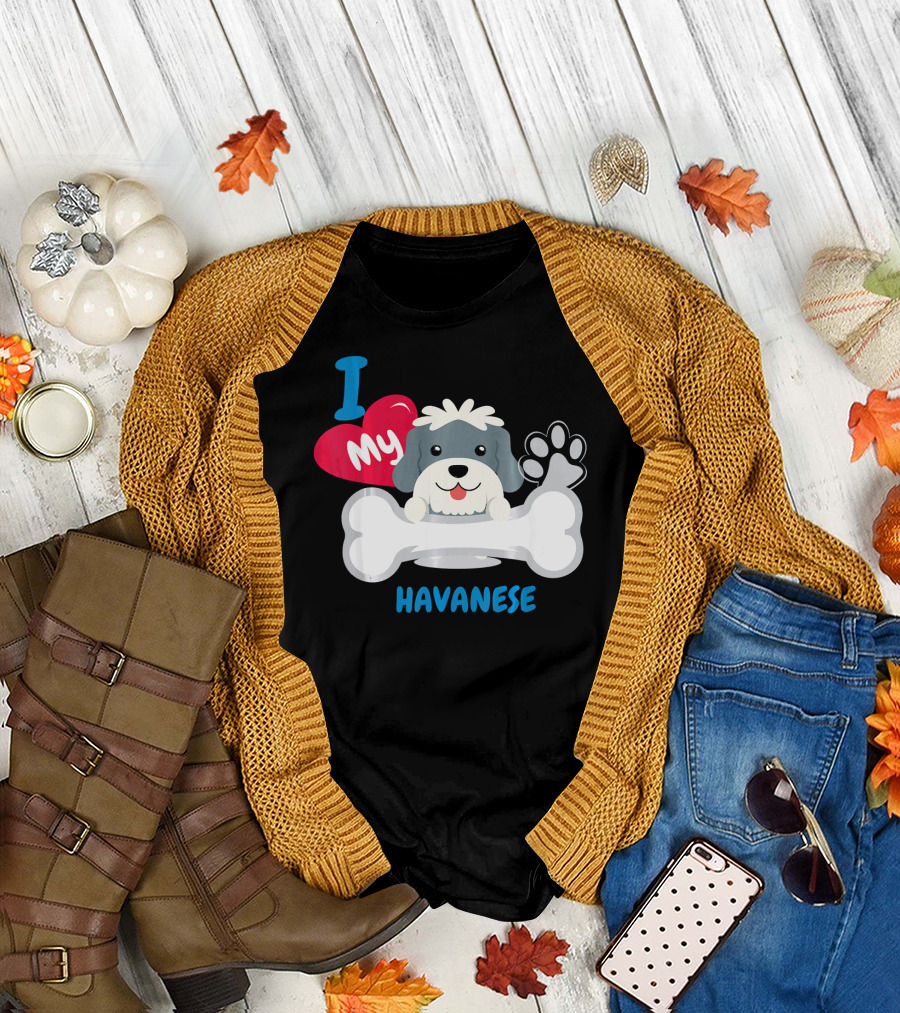 I Love My Havanese Dog with Heart Bone and Paw T-Shirt