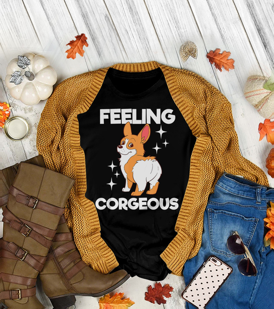 Feeling Corgeous Corgi with Stars and Corgi T-Shirt
