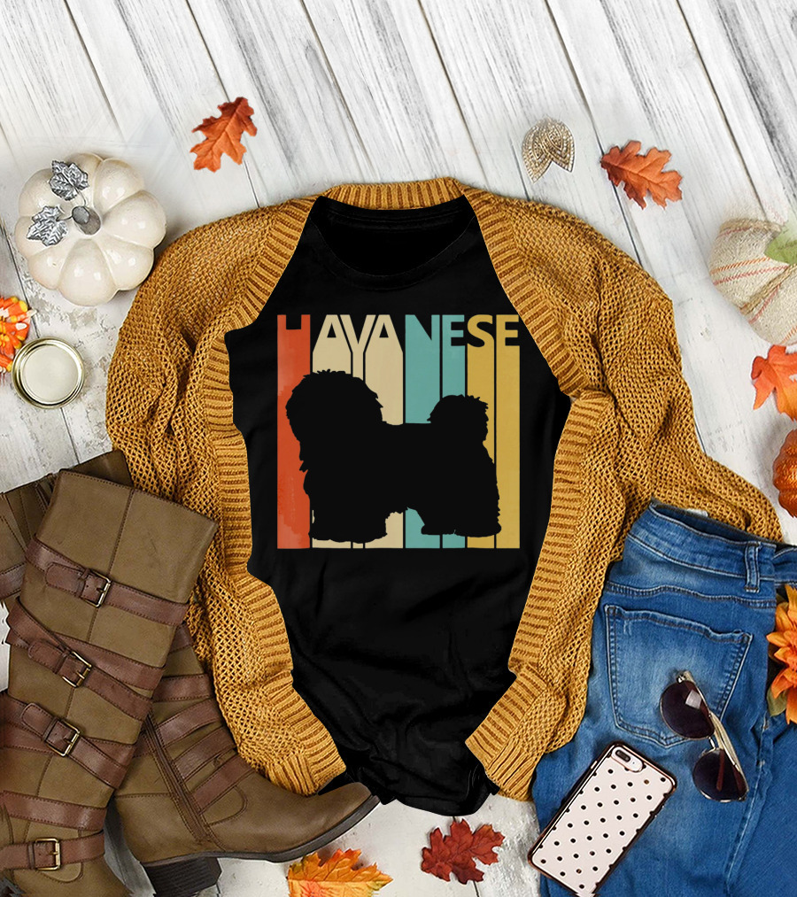Retro Vintage Havanese Silhouette Bold Stripes T-Shirt