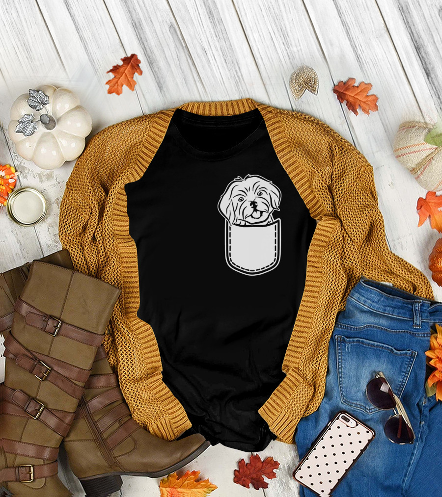 Havanese Dog in Pocket Peeking Out T-Shirt