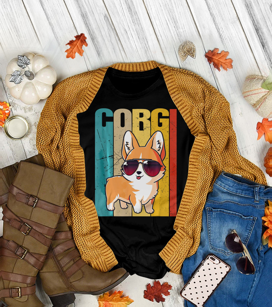 Corgi Vintage Retro Sunglasses Corgi T-Shirt