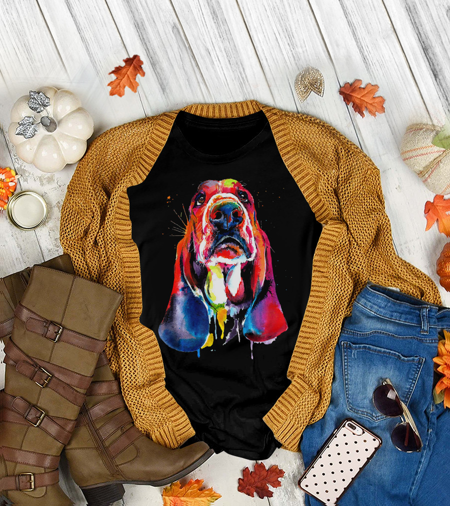 Basset Hound Colorful Watercolor T-Shirt