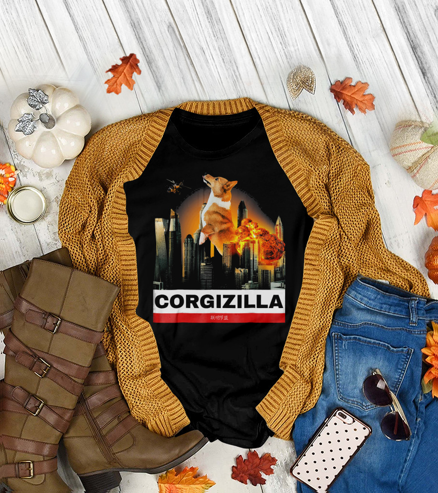CORGIZILLA Funny Corgi in Explosive City Scene T-Shirt