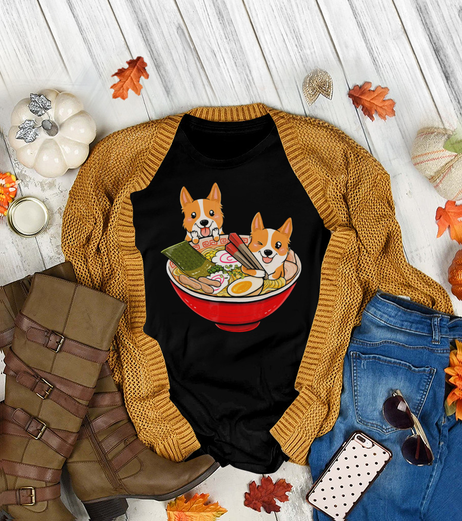 Corgi Ramen Bowl Funny Dog Japanese Noodles T-Shirt