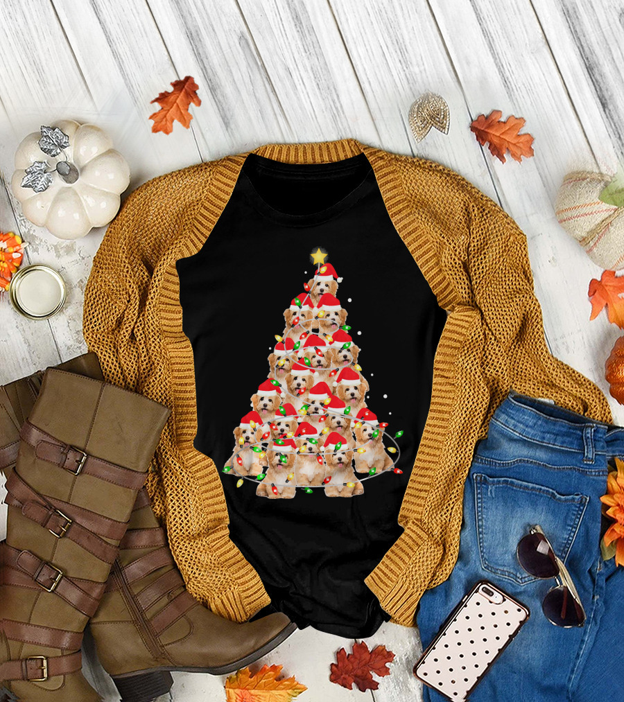 Cute Havanese Dogs in Santa Hats as Christmas Tree T-Shirt