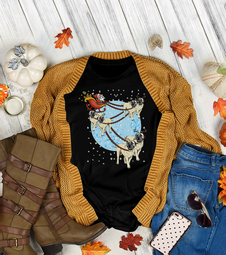 Bullmastiff Santa's Sleigh Christmas Dog Moon Snowflakes T-Shirt