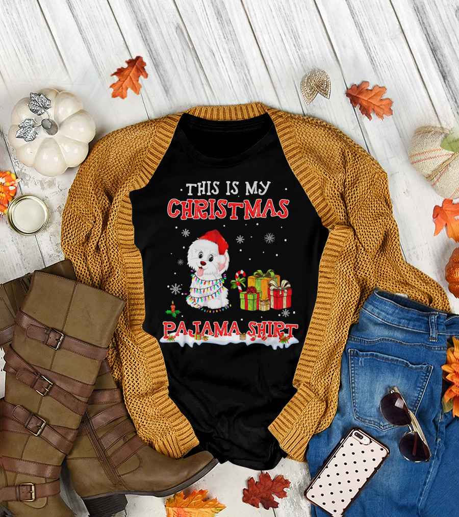 This Is My Christmas Pajama Shirt Cute Havanese On Snow T-Shirt