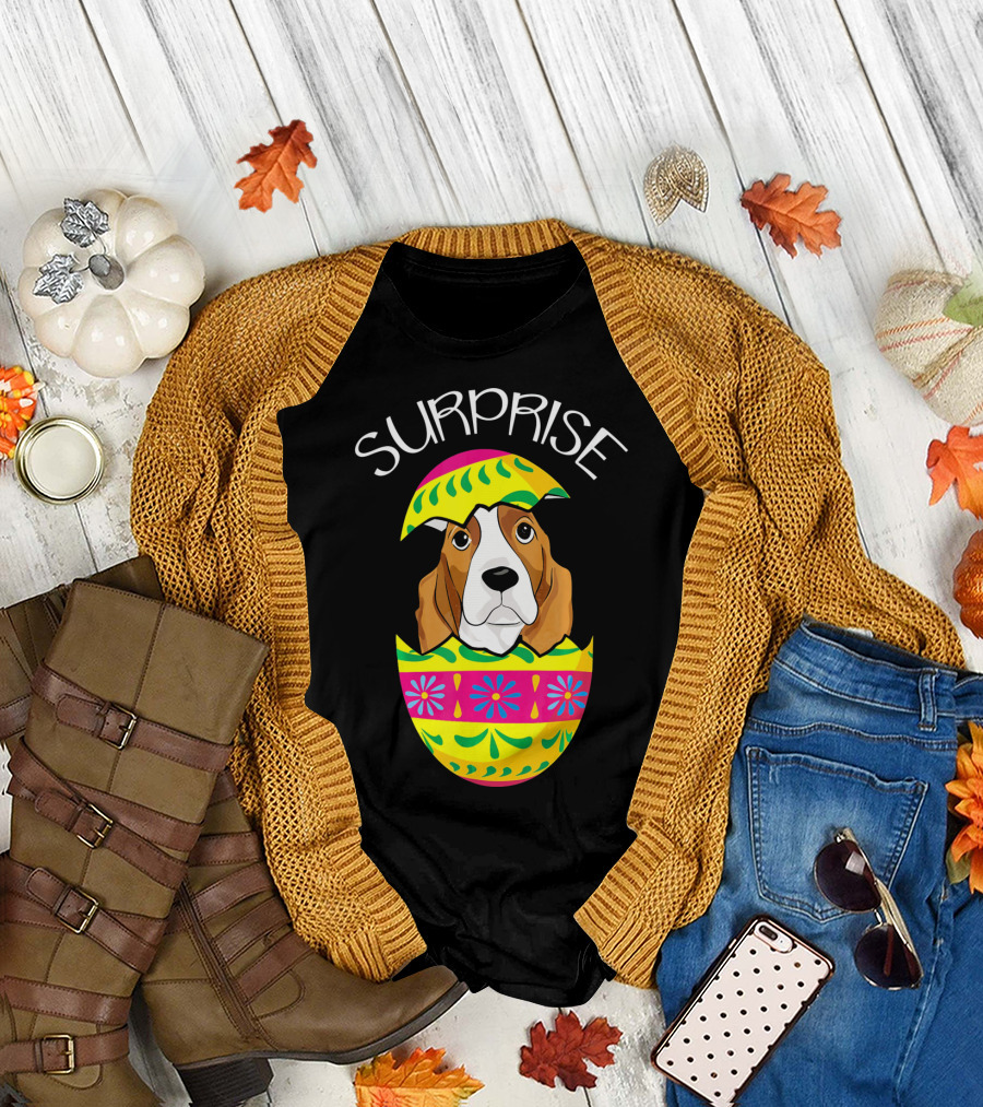Surprise Cute Puppy Basset Hound Hatches Easter T-Shirt