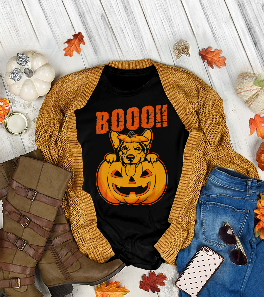 BOOO Corgi Dog Halloween Pumpkin T-Shirt