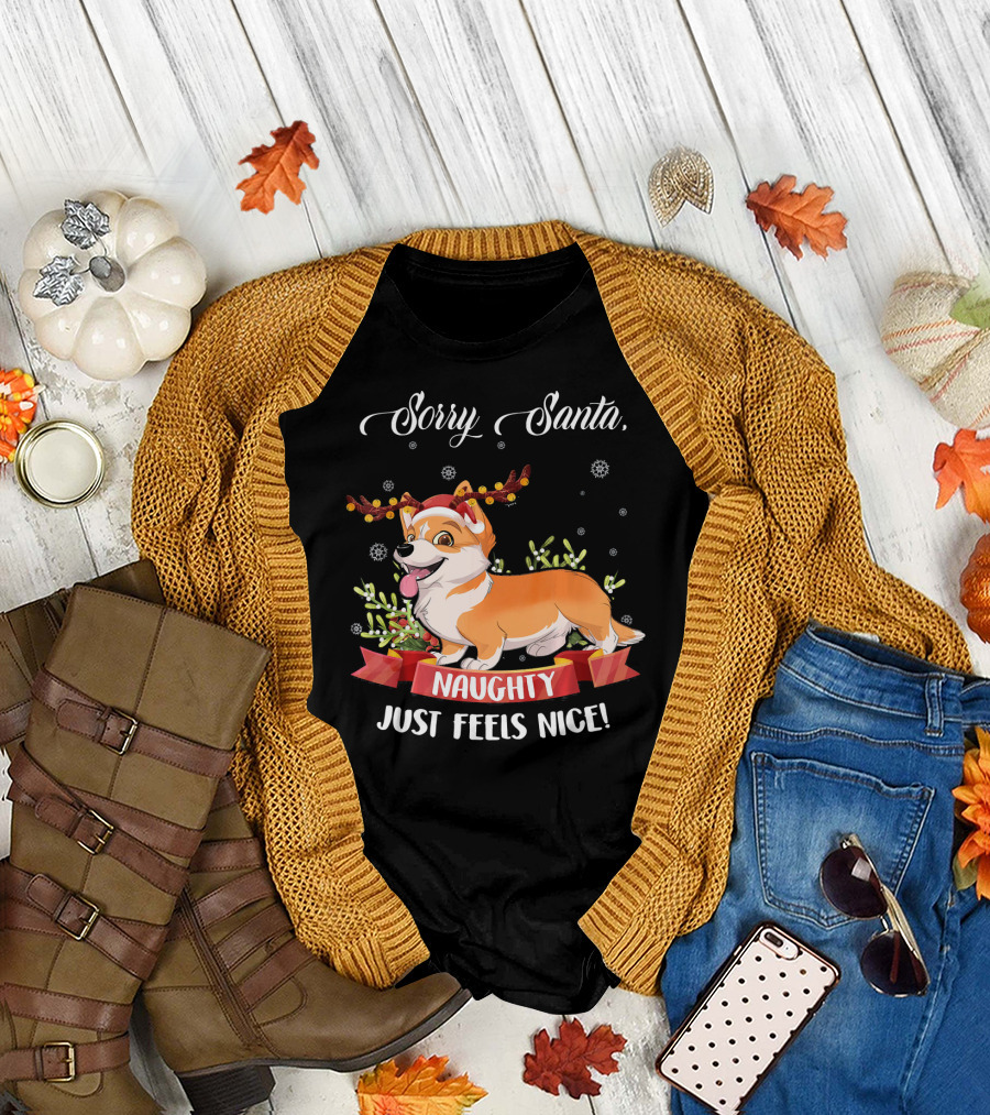 Sorry Santa Naughty Corgi Just Feels Nice Holiday Antlers T-Shirt