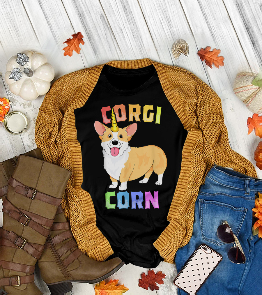 Corgicorn Corgi with Unicorn Horn T-Shirt