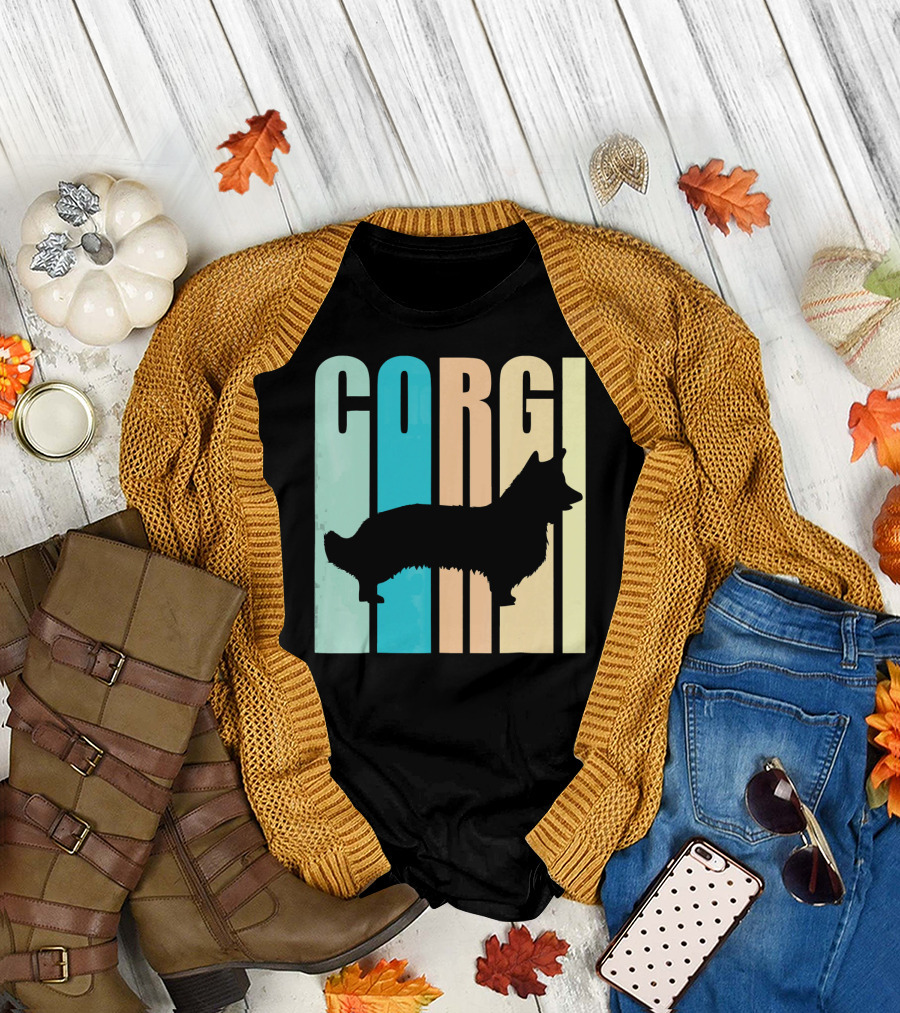 Corgi Retro Funny Pet Silhouette T-Shirt