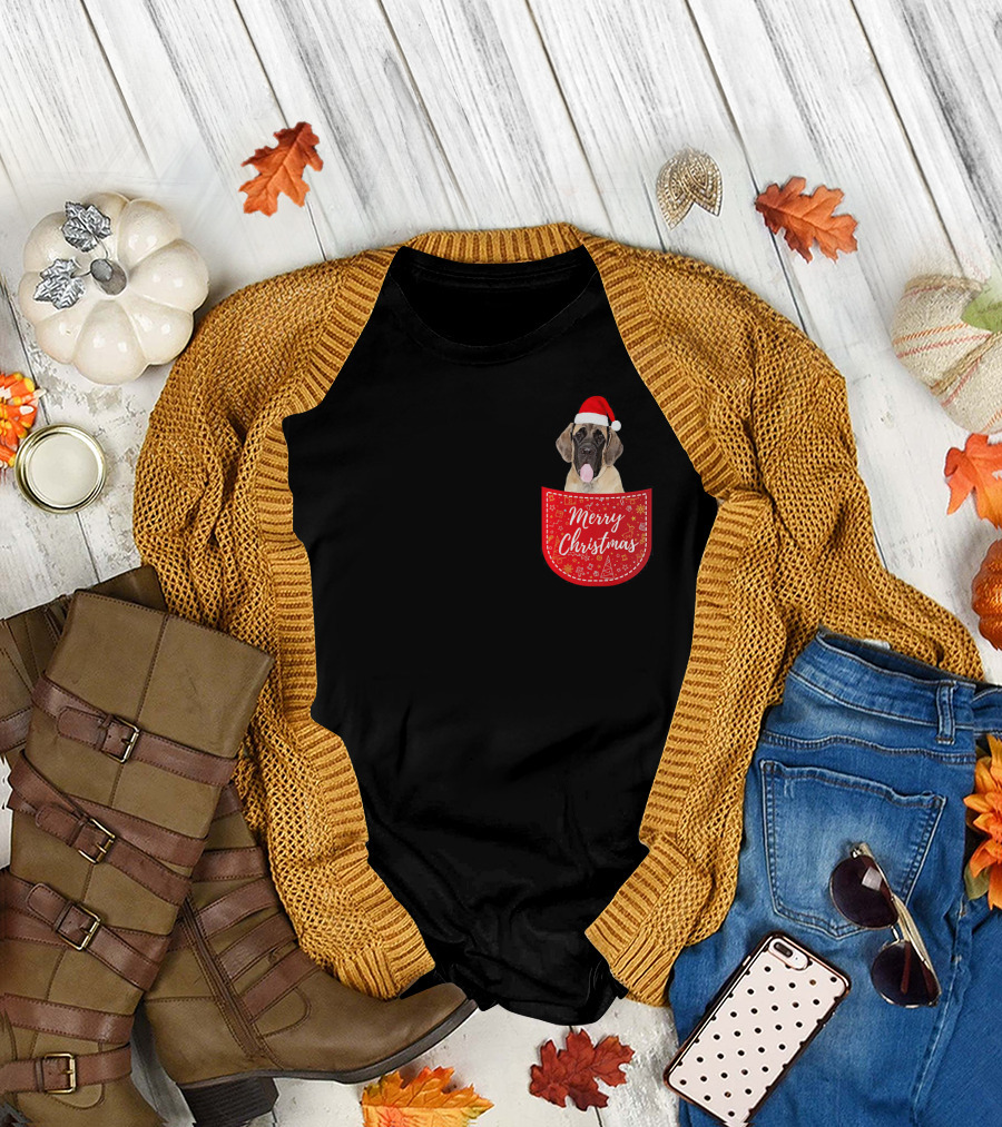 Merry Christmas English Mastiff Dog in Santa Hat T-Shirt