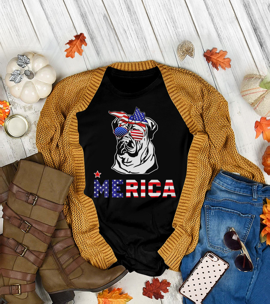 Bullmastiff Merica Patriotic USA Flag 4th of July T-Shirt