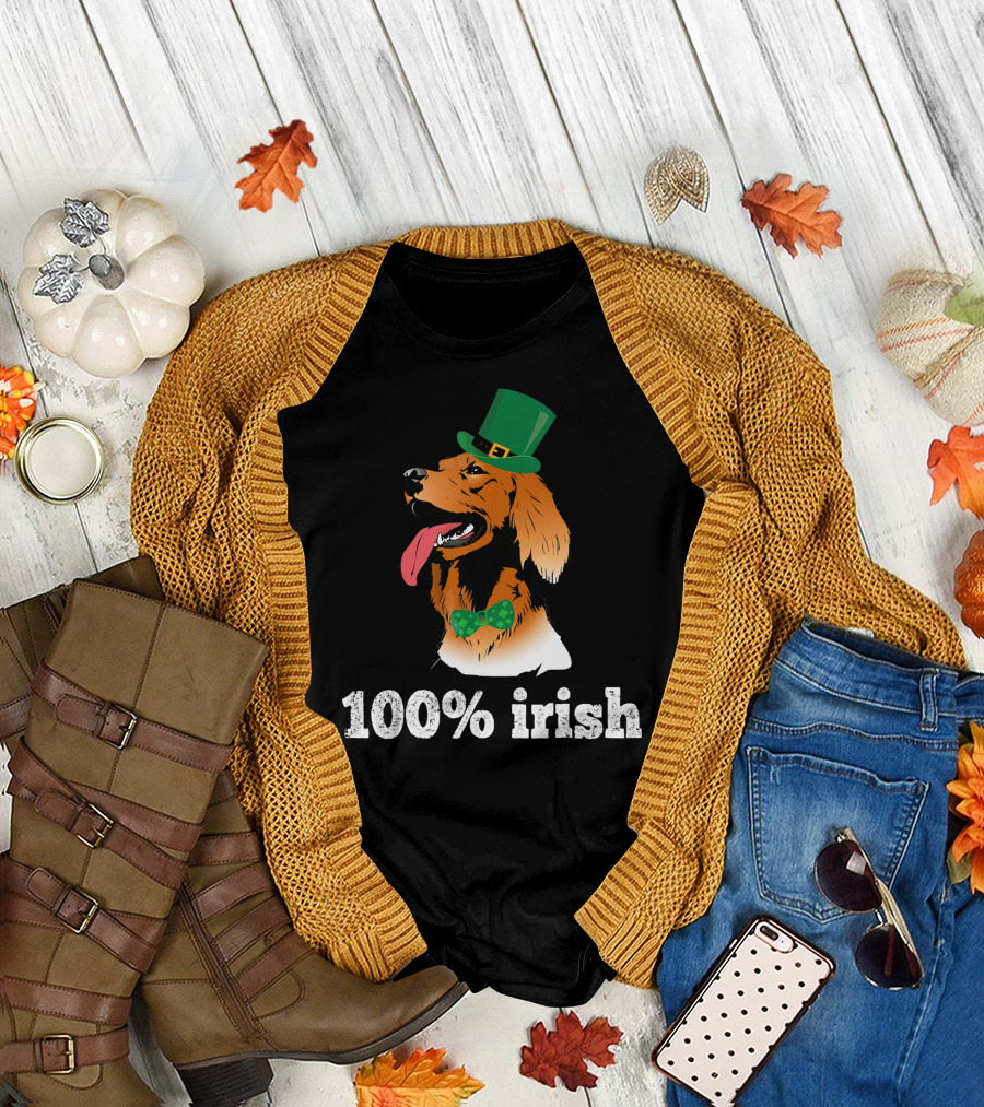 Irish Setter Dog with Leprechaun Hat and Bowtie 100% Irish St Patricks T-Shirt