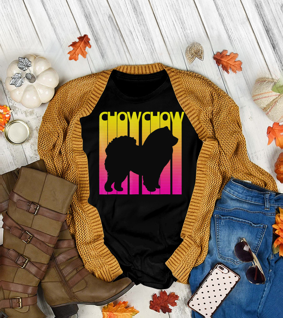 Retro Chow Chow Dog Silhouette Sunset Gradient T-Shirt