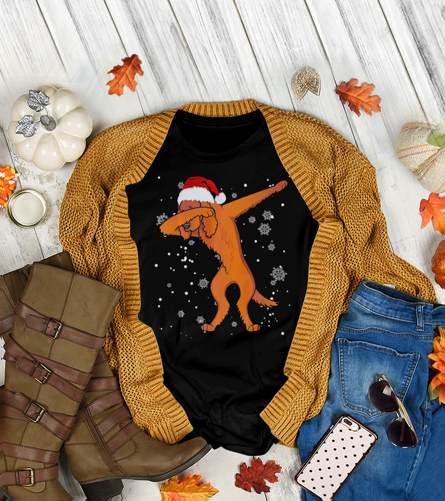 Irish Setter Dabbing Santa Hat Snowflakes Christmas Dog T-Shirt