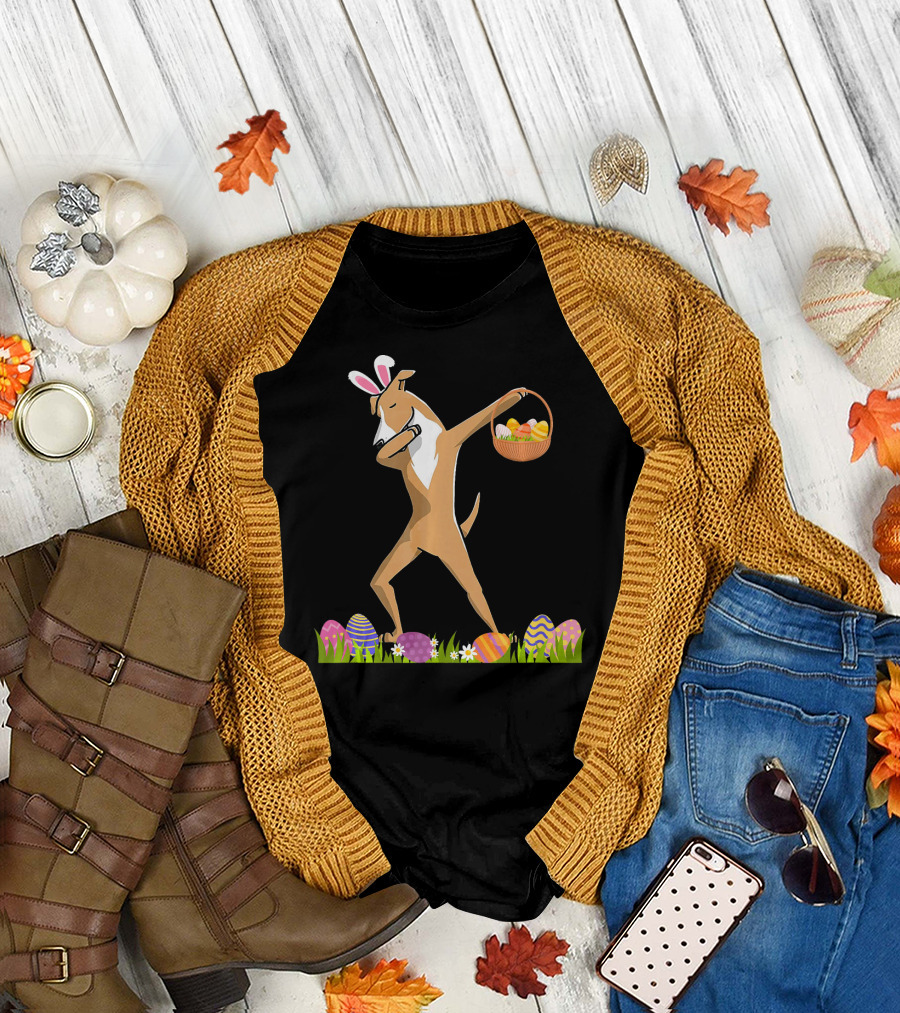 Dabbing Funny Greyhound with Easter Eggs and Bunny Ears T-Shirt