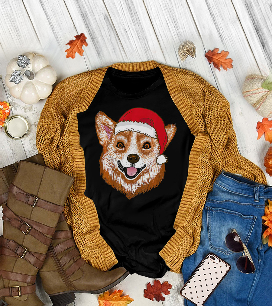 Christmas Corgi with Santa Hat Funny Santa Corgis T-Shirt