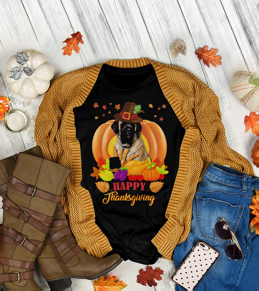 Happy Thanksgiving English Mastiff Pumpkin Harvest T-Shirt