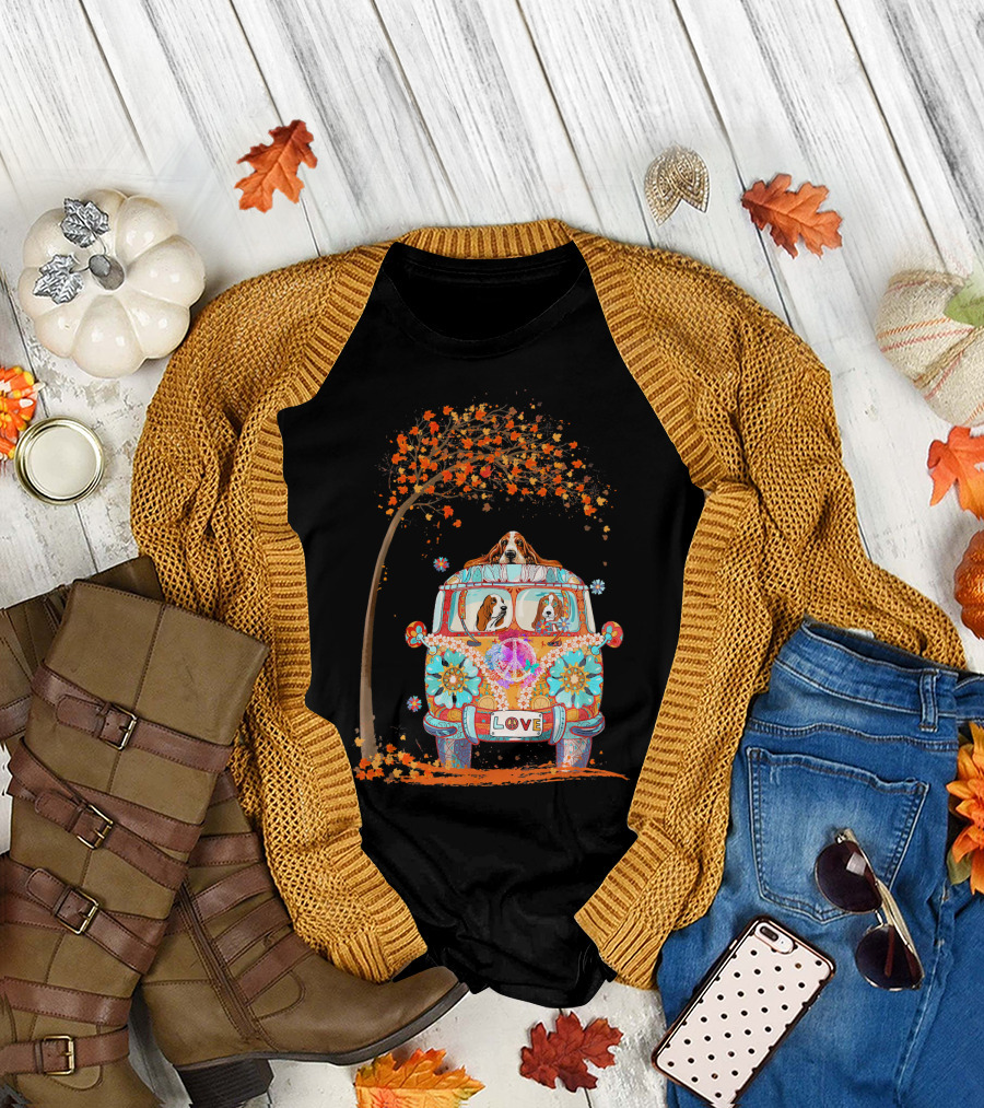 Love Maple Tree Autumn Basset Hound Van T-Shirt