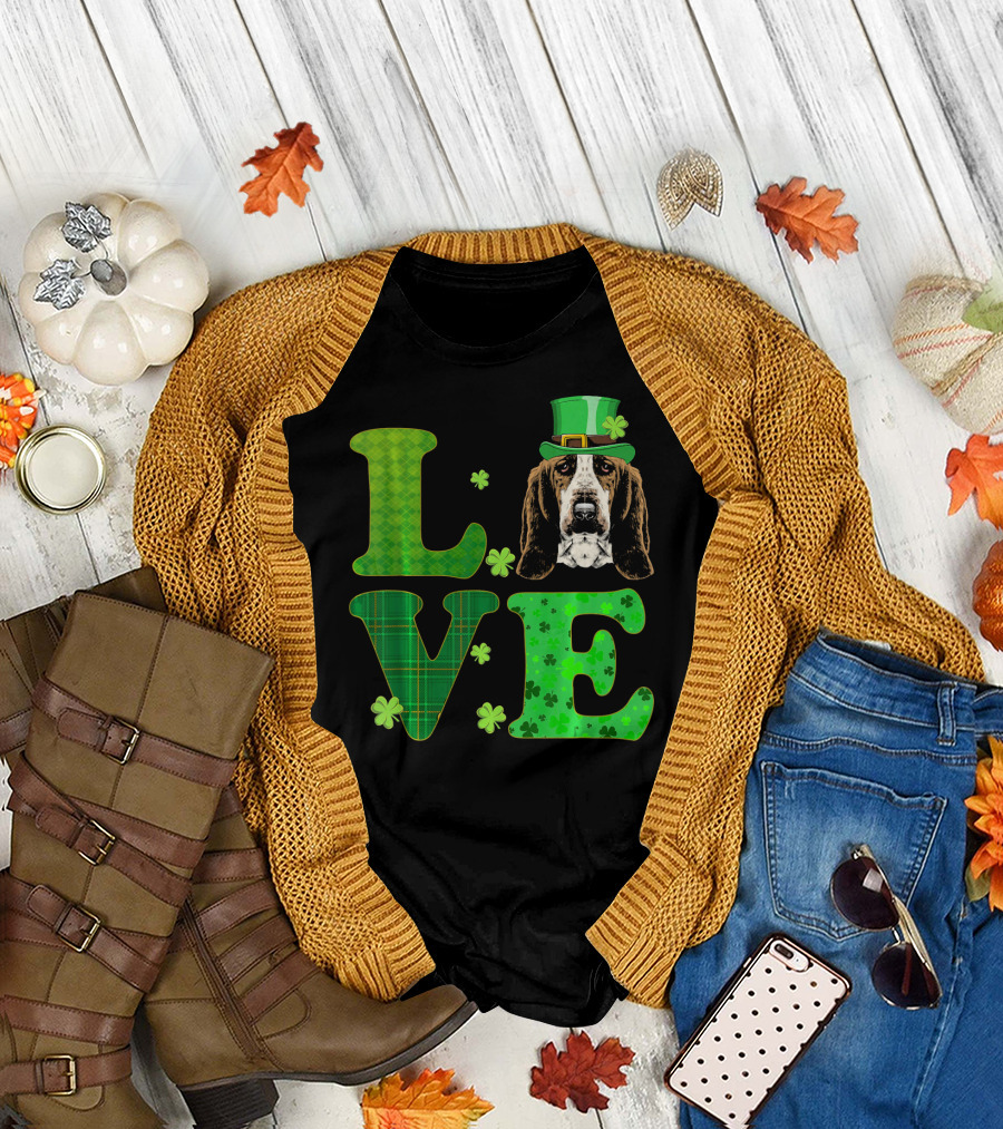 Love Basset Hound St. Patrick's Day Shamrock Hat T-Shirt
