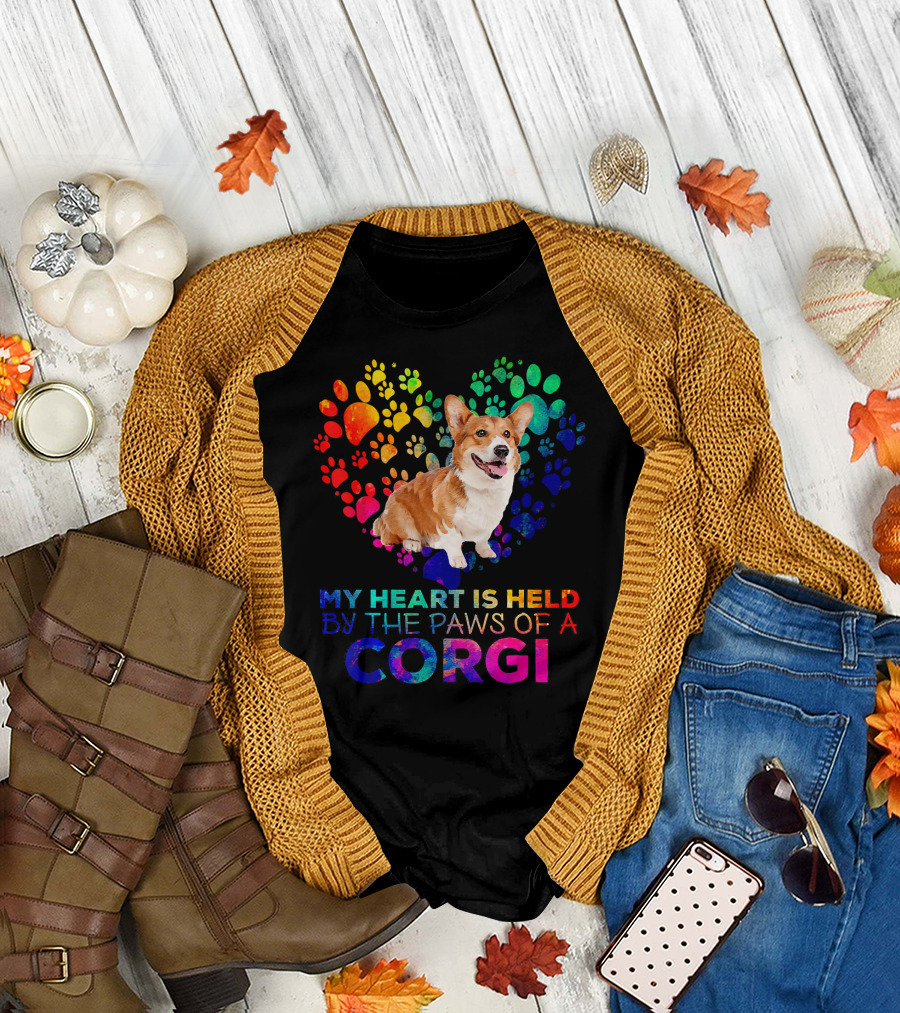 Heart Held by Rainbow Paws of a Corgi T-Shirt