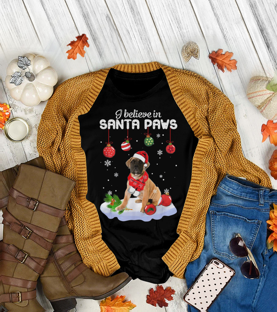 I Believe in Santa Paws Bullmastiff Holiday Ornaments Snowflakes T-Shirt