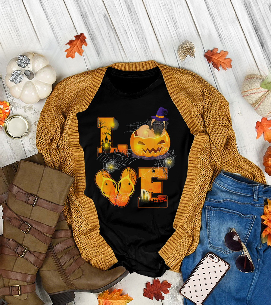 Love Halloween English Mastiff Jack-O'-Lantern Spider Webs T-Shirt