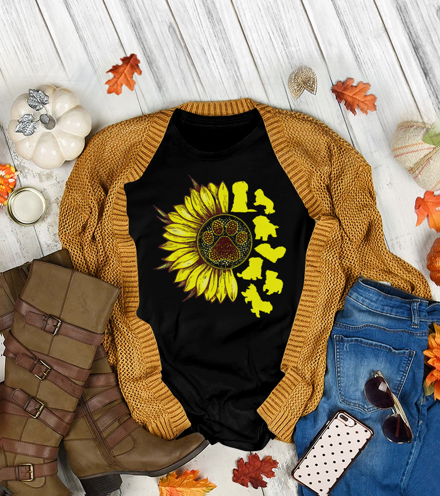 Havanese Sunflower Dog Paw Print Silhouettes for Mother T-Shirt