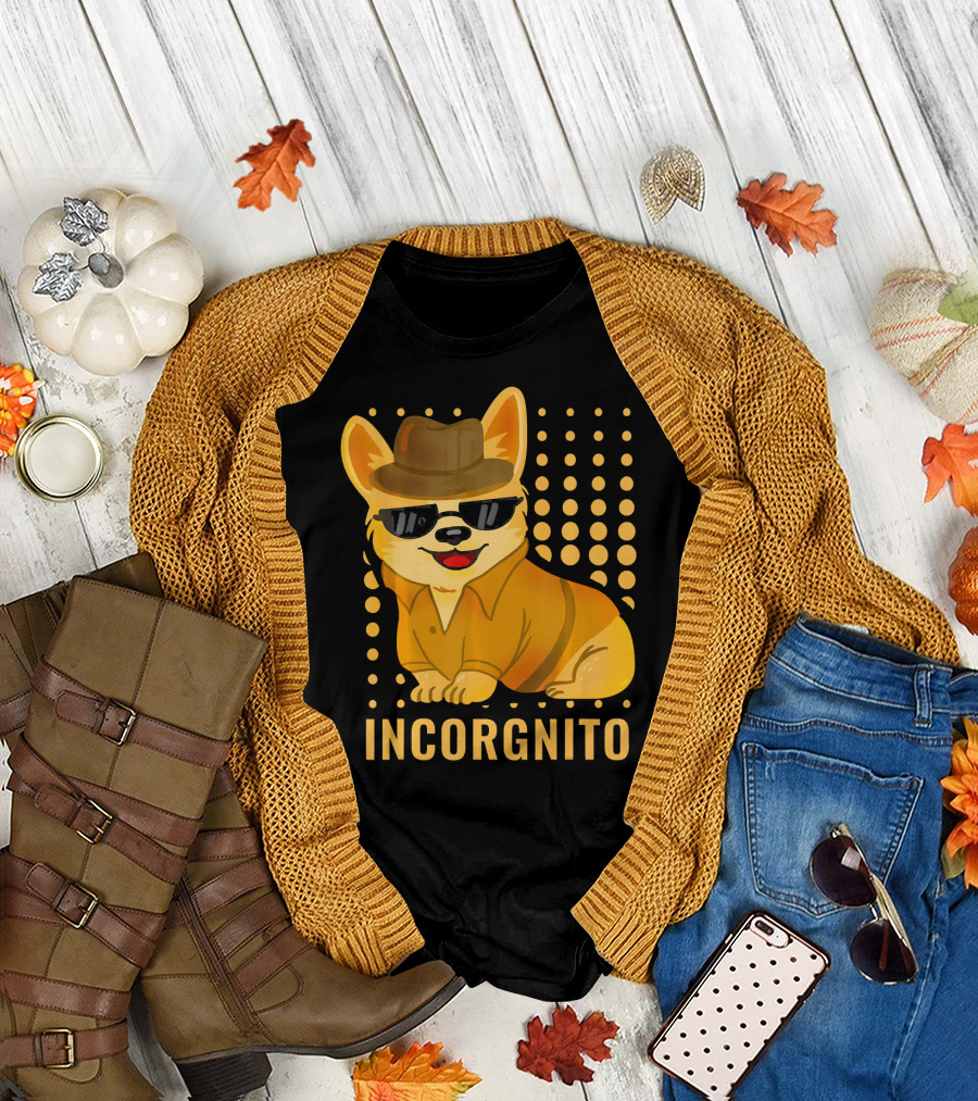 Incorgnito Dog in Sunglasses and Hat with Gradient Circles T-Shirt