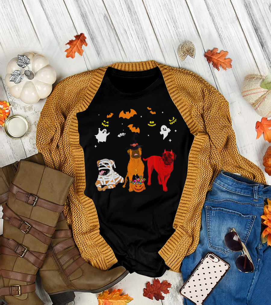 Halloween Bullmastiff Dogs Lovers Mummy Witch Ghosts Bats T-Shirt