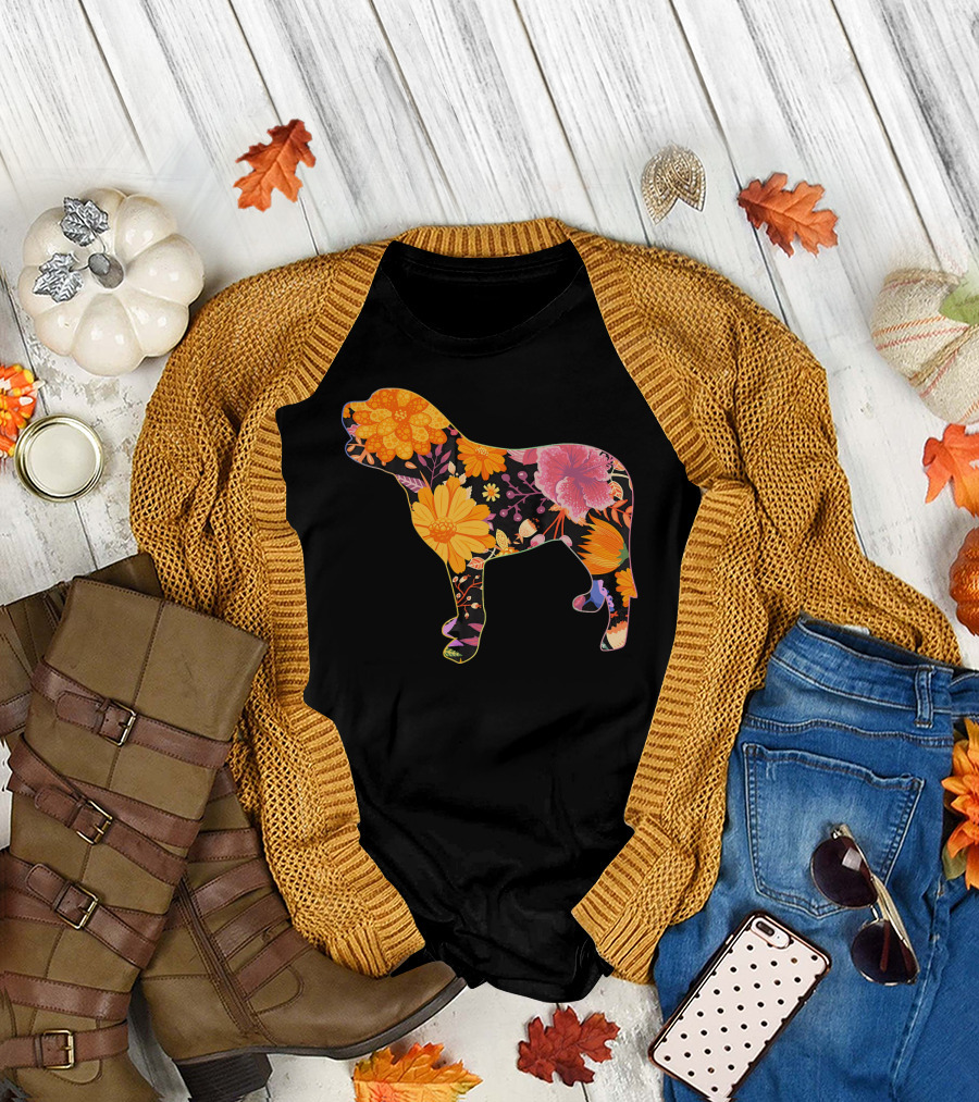 Floral Flower Vintage Retro Bullmastiff Silhouette with Bold Color Blossoms T-Shirt