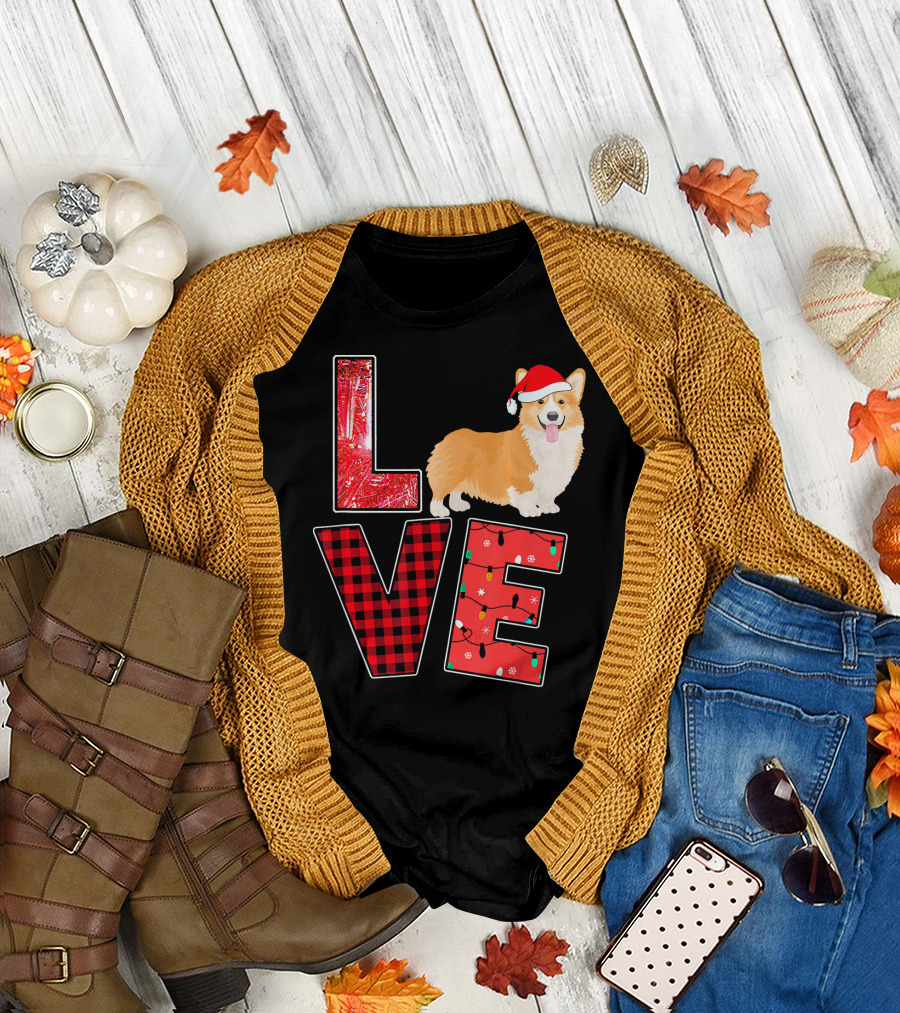 Love Christmas Corgi Funny Dog Santa Hat T-Shirt