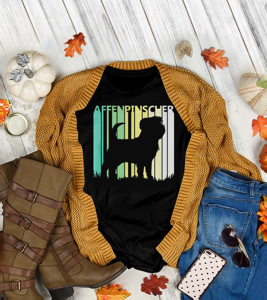 Affenpinscher Silhouette Rainbow Stripes T-Shirt