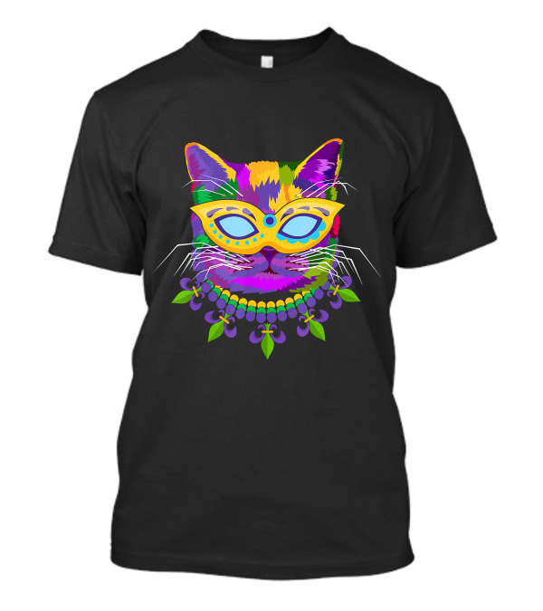 Animal Lover Mardi Gras Cat In Colorful Masquerade Mask T-Shirt