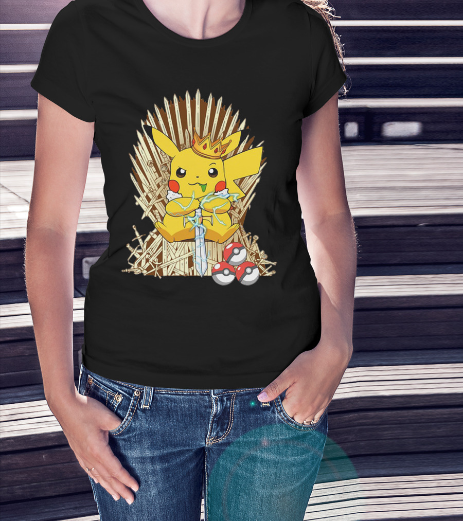 Pikachu Throne King With Sword And Pokeballs Game Of Thrones Style T-Shirt