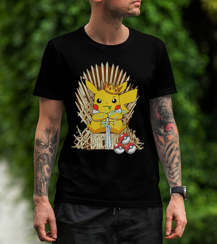 Pikachu Throne King With Sword And Pokeballs Game Of Thrones Style T-Shirt