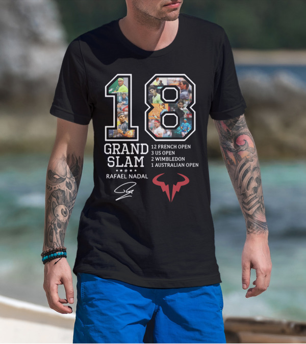 Rafael Nadal 18 Grand Slam Victories 12 French Open Champion Signature Compilation T-Shirt
