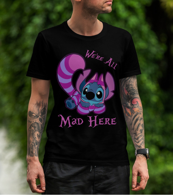 Stitch And Cheshire Cat We're All Mad Here Crossover T-Shirt