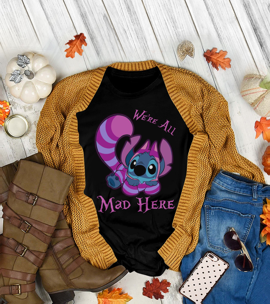Stitch and Cheshire Cat We're All Mad Here Crossover T-Shirt