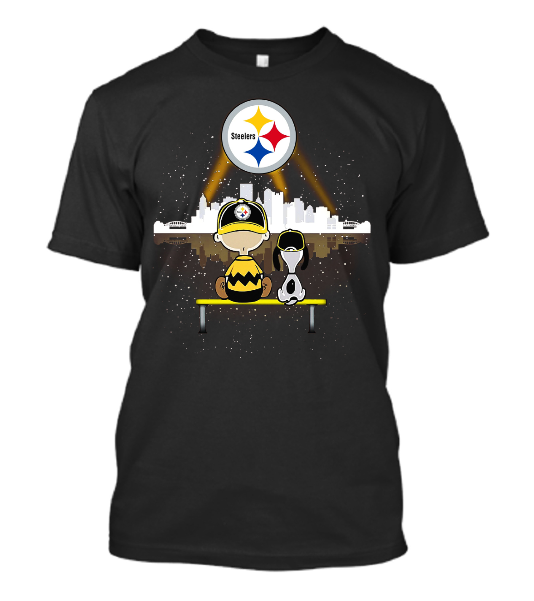 Charlie Brown Snoopy Steelers Skyline Reflection T-Shirt