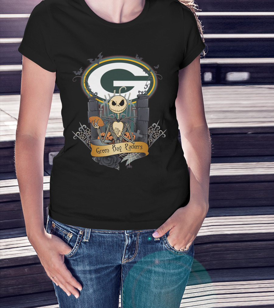 Green Bay Packers Jack Skellington Football Crossover T-Shirt