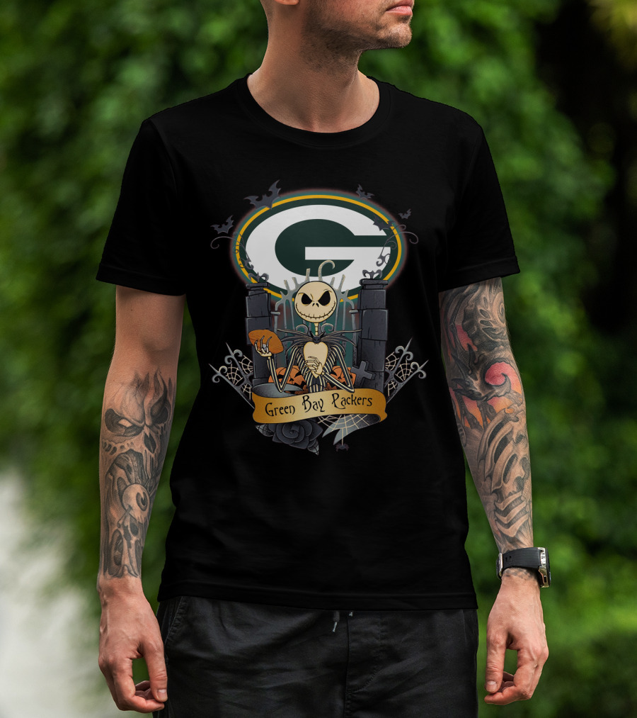 Green Bay Packers Jack Skellington Football Crossover T-Shirt