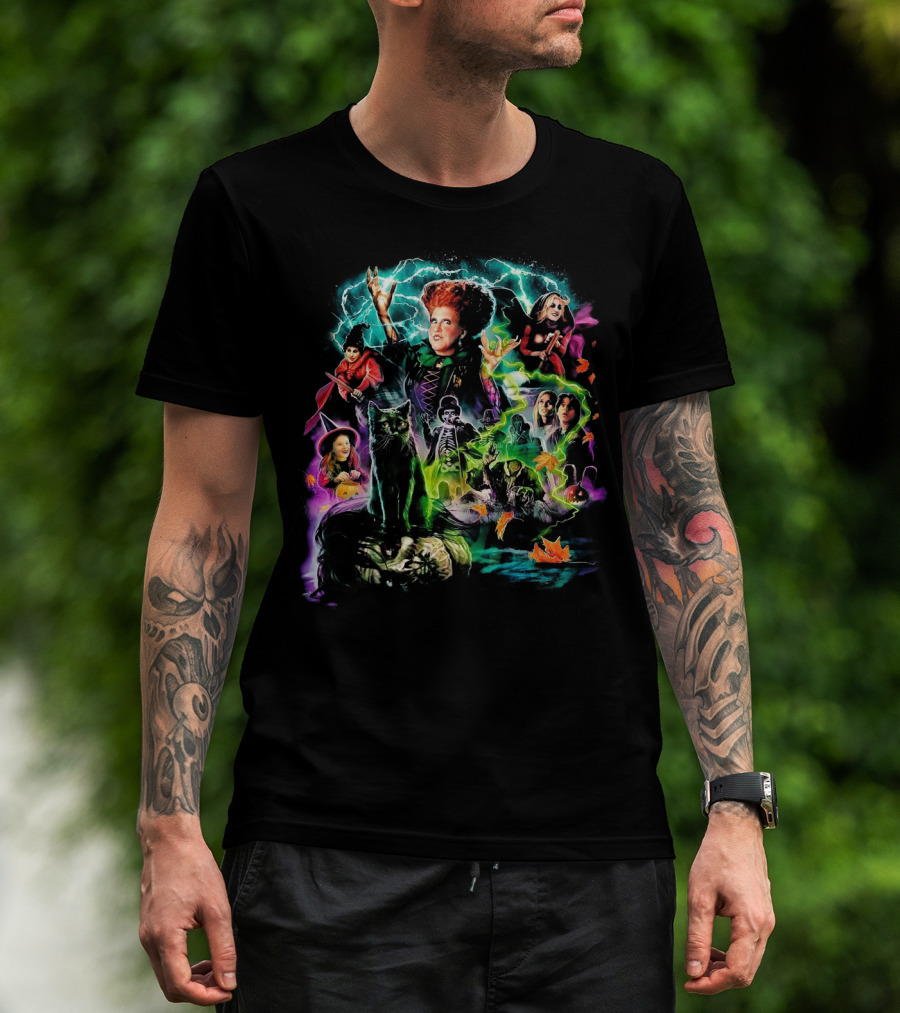 Hocus Pocus Movie Characters Halloween Magic With Witches And Black Cat T-Shirt