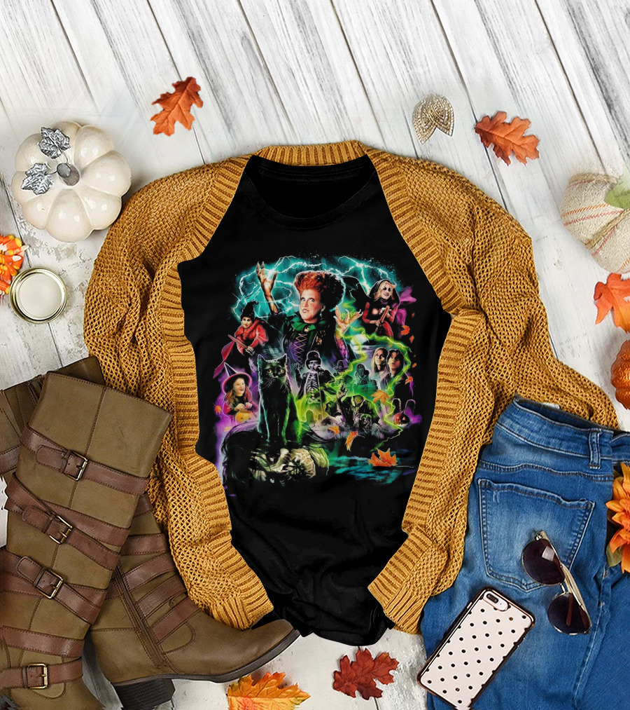 Hocus Pocus Movie Characters Halloween Magic with Witches and Black Cat T-Shirt