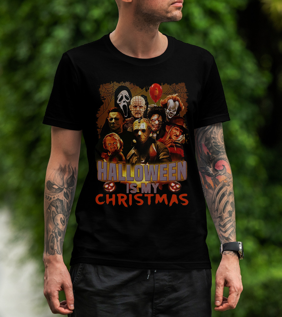 Horror Icons Halloween Is My Christmas Freddy Jason Pennywise Ghostface Pinhead Chucky T-Shirt