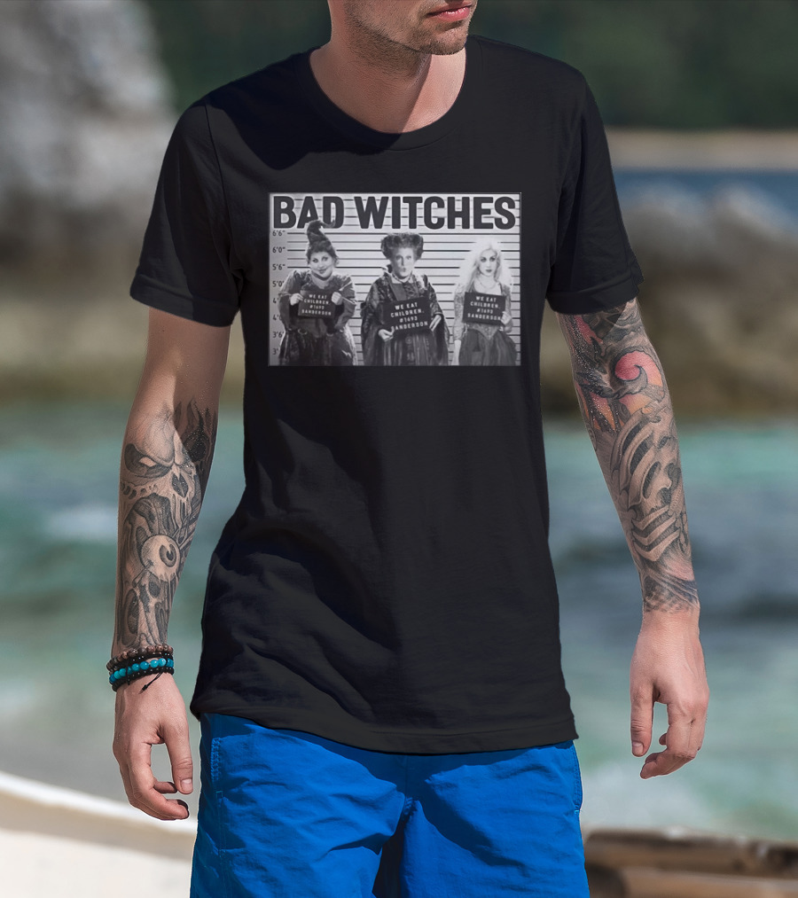 Hocus Pocus Bad Witches Mugshot Halloween Sanderson Sisters We Eat Children 1693 T-Shirt