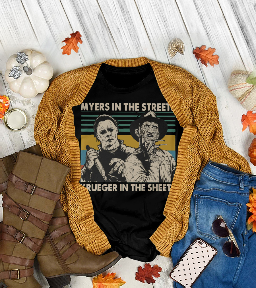 Myers in the Streets Krueger in the Sheets Horror Icons T-Shirt