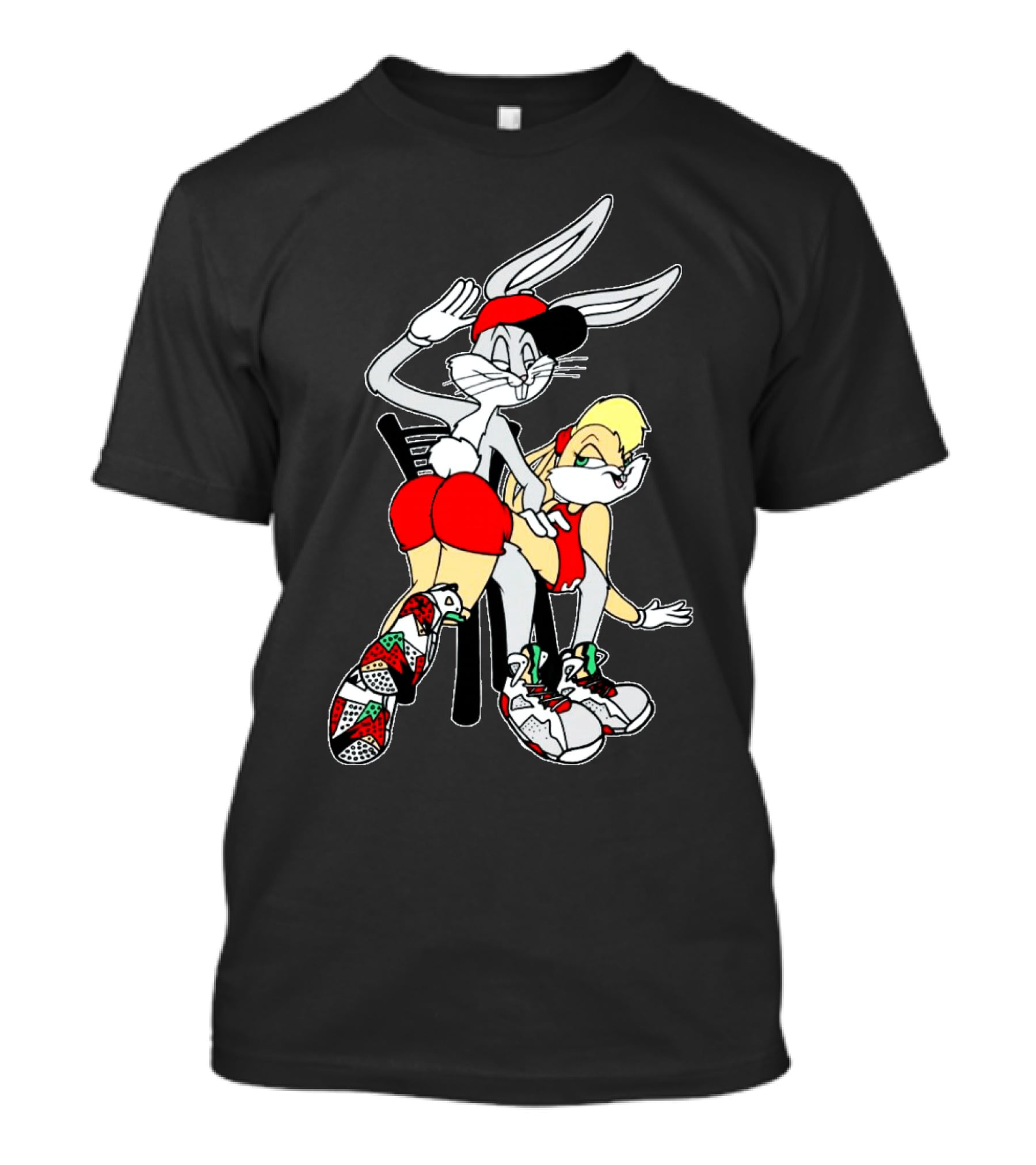 Bugs Bunny And Lola Bunny Red Outfit Sneakers Black T-Shirt